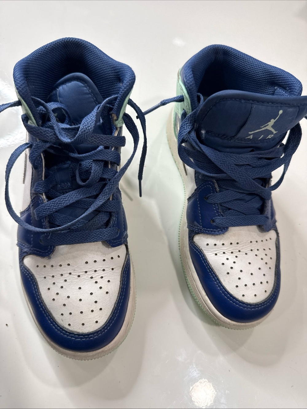 Nike Air Jordan 1 Mid Navy Blue Mint Green GS SIZE 4 Youth 554725- 413